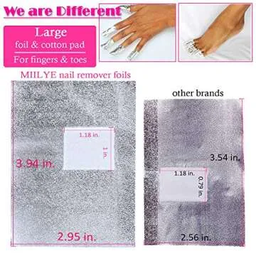 MIILYE Nail Polish Remover Foil Wraps for Acrylic/Dip Powder/UV/Gel/Polish Varnish Soak-off Removal, with Pre-attached Lint Free Pad (100x Gel Nail Polish Remover Wraps)