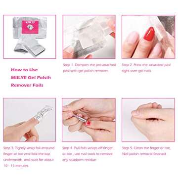 MIILYE Nail Polish Remover Foil Wraps for Acrylic/Dip Powder/UV/Gel/Polish Varnish Soak-off Removal, with Pre-attached Lint Free Pad (100x Gel Nail Polish Remover Wraps)