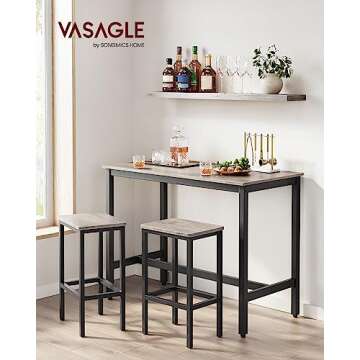 VASAGLE Bar Table Set, Bar Table with 2 Bar Stools, Dining table set, Kitchen Counter with Bar Chair...