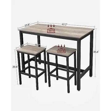 VASAGLE Bar Table Set with 2 Stools for Modern Dining