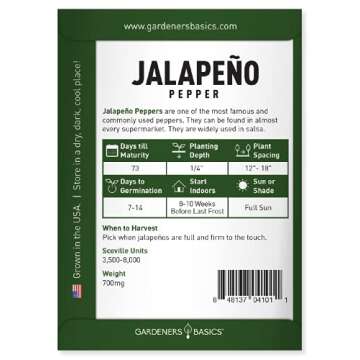 Gardeners Basics Jalapeno Pepper Seeds - Heirloom Non-GMO for Home Gardens