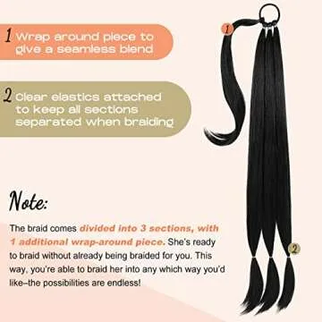 SEIKEA Long DIY Braided Ponytail Extension with Hair Tie Straight Wrap Around Hair Extensions Ponyta...