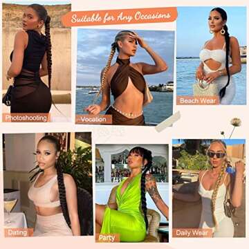 SEIKEA Long DIY Braided Ponytail Extension with Hair Tie Straight Wrap Around Hair Extensions Ponytail Natural Soft Synthetic Hair Piece Daily Wear Black 38 Inch (After Braided 34 Inch