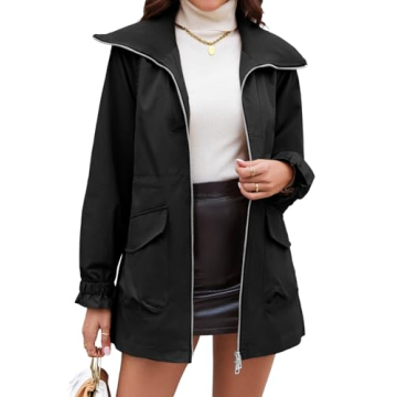 Tankaneo Womens Utility Jackets Zip Up Drawstring Waist Lapel Fall Casual Windbreaker Coats