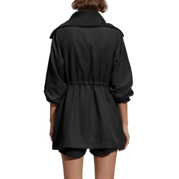 Tankaneo Womens Utility Jackets Zip Up Drawstring Waist Lapel Fall Casual Windbreaker Coats