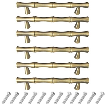 haowei Bamboo Pull 6 Pcs Zinc Alloy Dresser Drawer HandleCabinet Cupboard Closet Door Pulls Decorati...