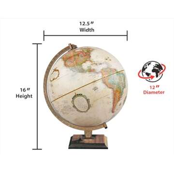 Replogle World Classic Globe, 12" Desktop World Globe For Home or Office Desk Decor, Raised Relief, ...