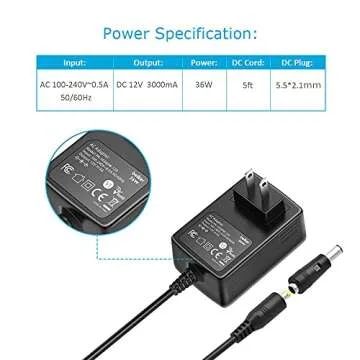 Belker 12V 3A 2.5A AC DC Power Adapter Supply Cord Wall Charger for 12 Volt Electronics - 3000mA Max.