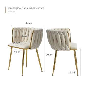 Tsuysi Velvet Dining Chairs Set of 4, Modern Dining Chair with Golden Metal Legs, Woven Upholstered Dining Chairs for Dining Room, Kitchen, Vanity, Living Room (Beige)