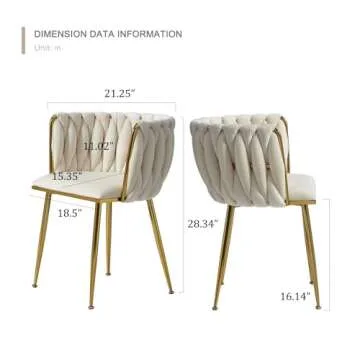 Tsuysi Velvet Dining Chairs Set of 4, Modern Dining Chair with Golden Metal Legs, Woven Upholstered Dining Chairs for Dining Room, Kitchen, Vanity, Living Room (Beige)