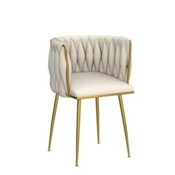 Tsuysi Velvet Dining Chairs Set of 4, Modern Dining Chair with Golden Metal Legs, Woven Upholstered Dining Chairs for Dining Room, Kitchen, Vanity, Living Room (Beige)