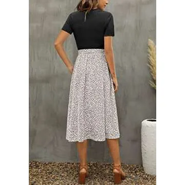 Zattcas Women Summer Short Sleeve Ribbed Midi Dress with Pockets Casual Work Dress Black L