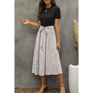 Zattcas Women Summer Short Sleeve Ribbed Midi Dress with Pockets Casual Work Dress Black L