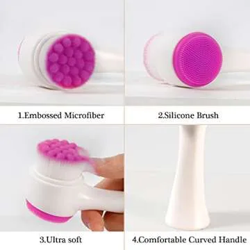 Beomeen Face Brush 2 in 1, Facial Cleansing Exfoliating Brush with Ultra Fine Soft Bristles for Pore Deep Cleansing Silicone Double Side Face Wash Scrub Brush for Skin Care, Hot Pink