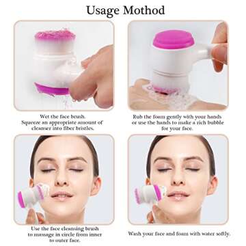 Beomeen Face Brush 2 in 1, Facial Cleansing Exfoliating Brush with Ultra Fine Soft Bristles for Pore Deep Cleansing Silicone Double Side Face Wash Scrub Brush for Skin Care, Hot Pink