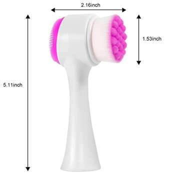 Beomeen Face Brush 2 in 1, Facial Cleansing Exfoliating Brush with Ultra Fine Soft Bristles for Pore Deep Cleansing Silicone Double Side Face Wash Scrub Brush for Skin Care, Hot Pink
