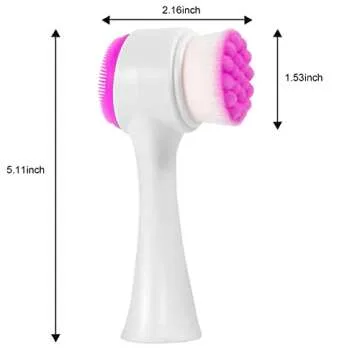 Beomeen Face Brush 2 in 1, Facial Cleansing Exfoliating Brush with Ultra Fine Soft Bristles for Pore Deep Cleansing Silicone Double Side Face Wash Scrub Brush for Skin Care, Hot Pink