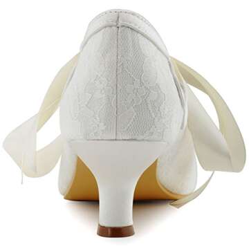 ELEGANTPARK HC1521 Wedding Shoes for Bride Low Heel Mary Jane Shoes Comfortable Closed Toe Heels for Women Lace Evening Dress Bridal Pumps Ivory US 9