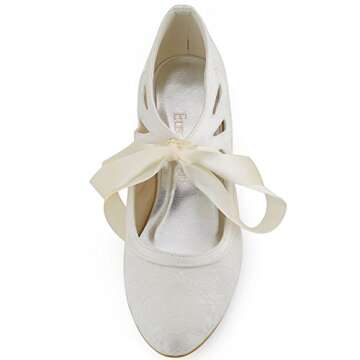 ELEGANTPARK HC1521 Wedding Shoes for Bride Low Heel Mary Jane Shoes Comfortable Closed Toe Heels for Women Lace Evening Dress Bridal Pumps Ivory US 9