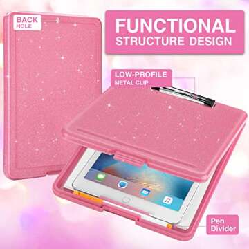 Sooez Glitter Clipboard with Storage, Cute Clip Boards 8.5x11 with Storage, Sparkle Plastic Clipboar...