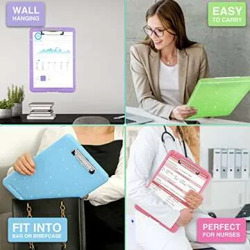 Sooez Glitter Clipboard with Storage, Cute Clip Boards 8.5x11 with Storage, Sparkle Plastic Clipboard Folder for Women, Nurse Accessories Essentials, Office & School Supplies, Letter Size A4, Rose Red