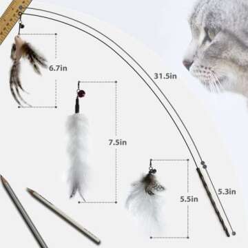 FUPUSUN Cat Feather Toys, Interactive Cat Toys Kitten Toys, 1PCS Elasticity Cat Wand Toy and 3PCS Teaser Refills Tail Bird Feathers, Cat Toys for Indoor Cats Kitten Play Chase Exercise