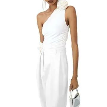 KMBANGI Floral Sexy Tank Top - Y2K Style Ruffle Crop