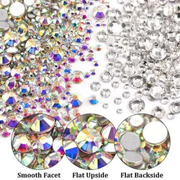 Two Packs of Flatback Rhinestones 4520 Pcs Rainbow Gems Crystal Nail Rhinestones for Crafting, Colorful+ AB+Transparent White Rhinestones for Bedazzling with Picker Tools for Nail Art and Face Makeup