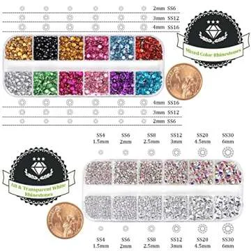 Two Packs of Flatback Rhinestones 4520 Pcs Rainbow Gems Crystal Nail Rhinestones for Crafting, Colorful+ AB+Transparent White Rhinestones for Bedazzling with Picker Tools for Nail Art and Face Makeup