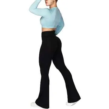 Sunzel Flare Leggings, Crossover Yoga Pants for Women with Tummy Control, High-Waisted and Wide Leg 34" Black Large