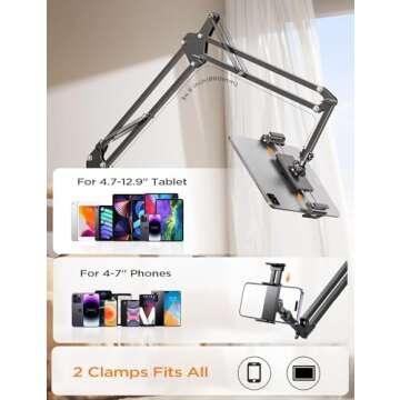 LISEN Tablet Stand Phone Holder iPad Holder for Desk Mount[Ultra Sturdy] 2 Clamps Kindle Holder for ...