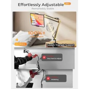 LISEN Tablet Stand Phone Holder iPad Holder for Desk Mount[Ultra Sturdy] 2 Clamps Kindle Holder for Bed Gooseneck Phone Tablet Holder Mount Phone Stand fits iPhone iPad Mini 7 Kindle 4-13" Device