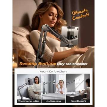 LISEN Tablet Stand Phone Holder iPad Holder for Desk Mount[Ultra Sturdy] 2 Clamps Kindle Holder for Bed Gooseneck Phone Tablet Holder Mount Phone Stand fits iPhone iPad Mini 7 Kindle 4-13" Device