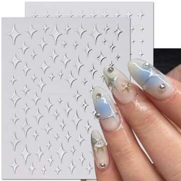 Liquid Metallic Mirror Silver Nail Stickers for Women 3D Star Nail Stickers Hollow Out Heart Nail Decals for Nail Art Supplies Self-Adhesive Nail Art Stickers Y2k Nail Accessories Stickers for Nails