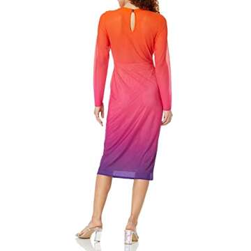 The Drop Women's Gene Mesh Long Sleeve Midi Dress with Open Back, Orange/Pink/Purple Ombre, S