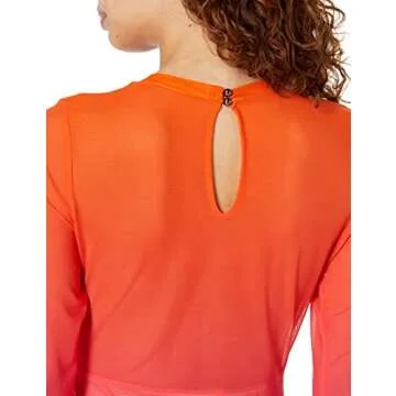 The Drop Women's Gene Mesh Long Sleeve Midi Dress with Open Back, Orange/Pink/Purple Ombre, S