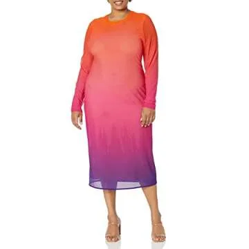 The Drop Women's Gene Mesh Long Sleeve Midi Dress with Open Back, Orange/Pink/Purple Ombre, S