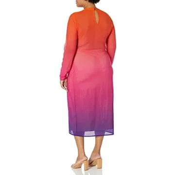 The Drop Women's Gene Mesh Long Sleeve Midi Dress with Open Back, Orange/Pink/Purple Ombre, S