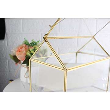 Kingted Antique Gold Decorative Glass Box Brass Frame with Lids Hinges for Dried Flowers Keepsakes Cards