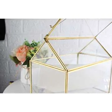 Kingted Antique Gold Decorative Glass Box Brass Frame with Lids Hinges for Dried Flowers Keepsakes Cards