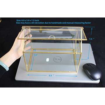 Kingted Antique Gold Decorative Glass Box Brass Frame with Lids Hinges for Dried Flowers Keepsakes Cards