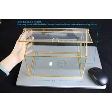 Kingted Antique Gold Decorative Glass Box Brass Frame with Lids Hinges for Dried Flowers Keepsakes Cards