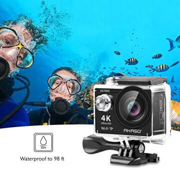 AKASO EK7000 4K Action Camera Ultra HD Underwater Camera 170 Degree Wide Angle 98FT Waterproof Camera Remote Control Black