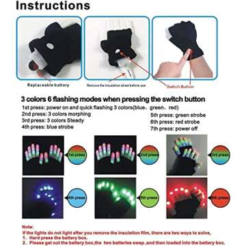 WEICHUANGXIN LED Gloves,Cool Toys Kids Christmas Gifts Light Up Gloves Finger Lights Flashing LED Gl...