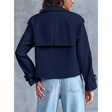 Saodimallsu Women Crop Double Breasted Trench Coat Raglan Sleeve Work Office Cropped Jacket With Pockets