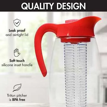 Primula Flavor-It Beverage System, Includes Large Capacity Fruit, Tea Infuser, Chill Core, Dishwasher Safe Pitcher, 2.9-Quart, Red