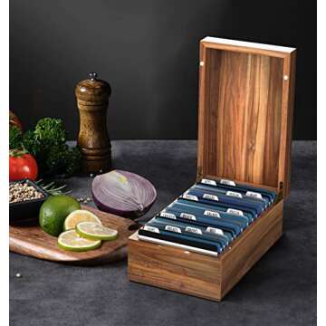 Neando Acacia Wood Index Card Organizer with Cards & Dividers