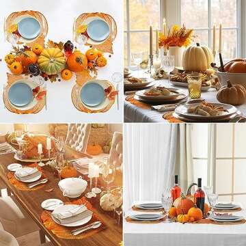 Sliner 12 Pack Fall Thanksgiving Placemats Autumn Pumpkin Place Mats, 17 x 16 Inch Pressed Vinyl Metallic Thanksgiving Table Decorations for Party Kitchen Dinning(Bronze)