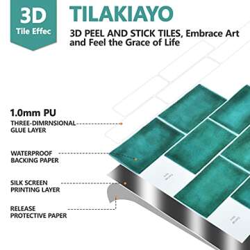 Tilakiayo Peel and Stick Tiles Backsplash - 10-Sheet 3D Green Subway for Easy DIY Home Decor