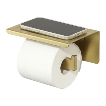 Alise Gold Stainless Steel Toilet Paper Holder with Shelf